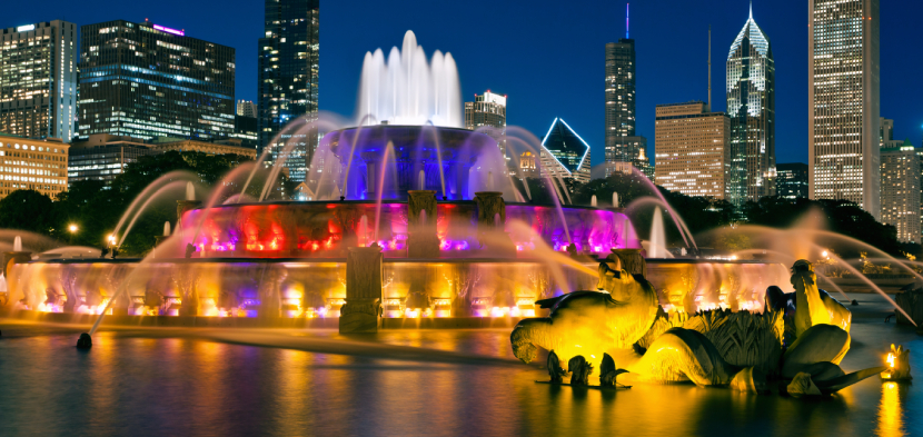 romantic stroll at buckingham fountain of chicago